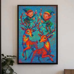 Festive Elves and Reindeer Poster
