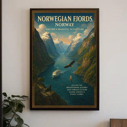 Norwegian Fjords Vintage Travel Poster Print