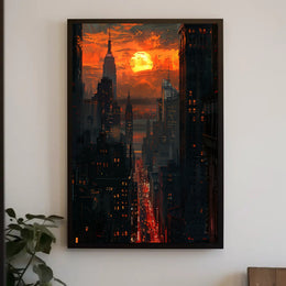 Dramatic Sunset Over New York Urban Cityscape Poster PosterGoat