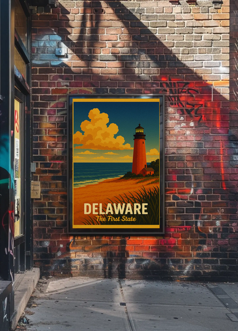 Delaware First State Coastal Lighthouse Travel Poster