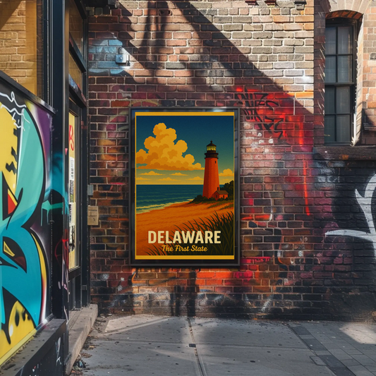 Delaware First State Coastal Lighthouse Travel Poster