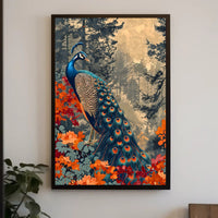 Majestic Peacock In Autumn Forest William Morris Art Poster