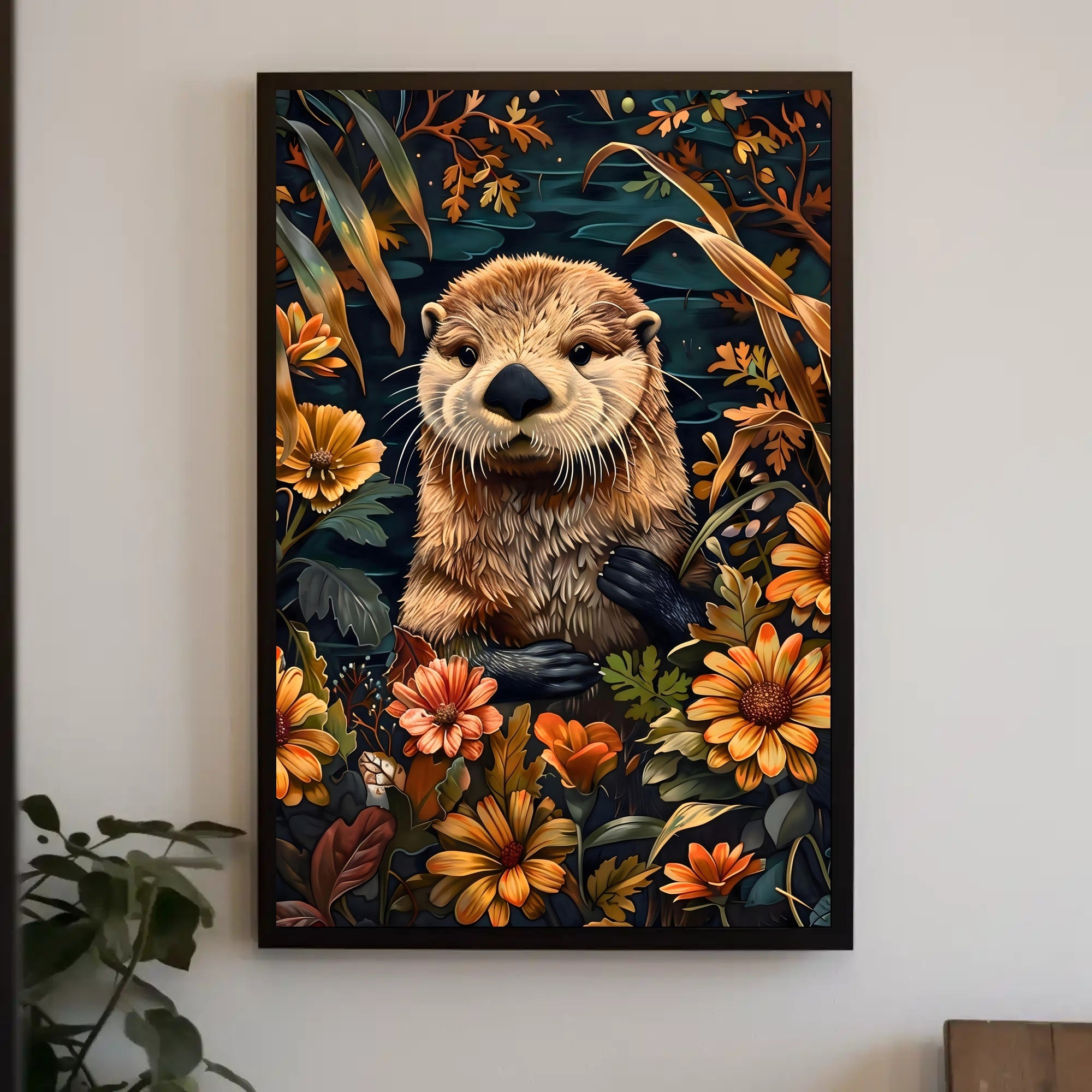 Otter in Bloom Wall Art Print for Decor Lovers