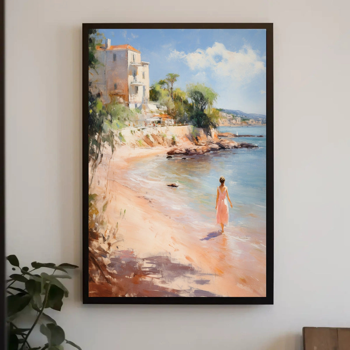 Serene Beach Walk Mediterranean Travel Poster