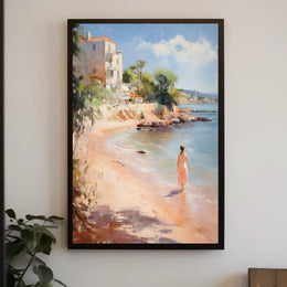 Serene Beach Walk Mediterranean Travel Poster