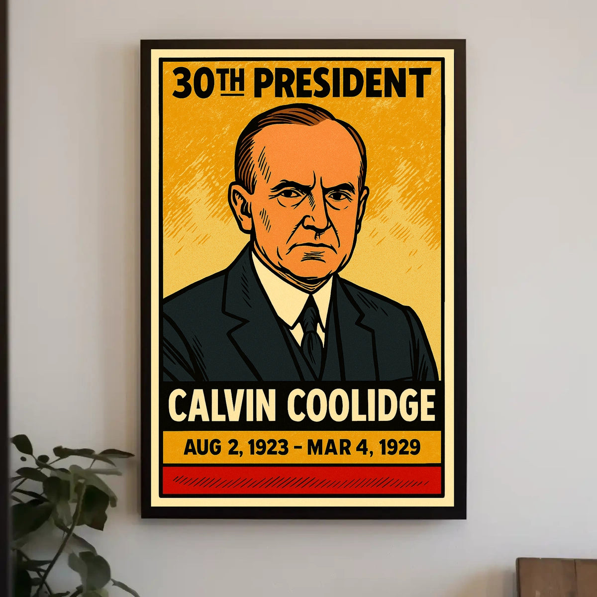 Calvin Coolidge 30th President of the United States Inked Comic Style Poster