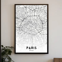 Minimalist Black and White Paris Map Urban Poster