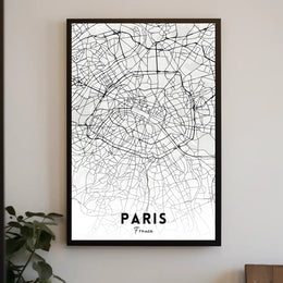 Minimalist Black and White Paris Map Urban Poster