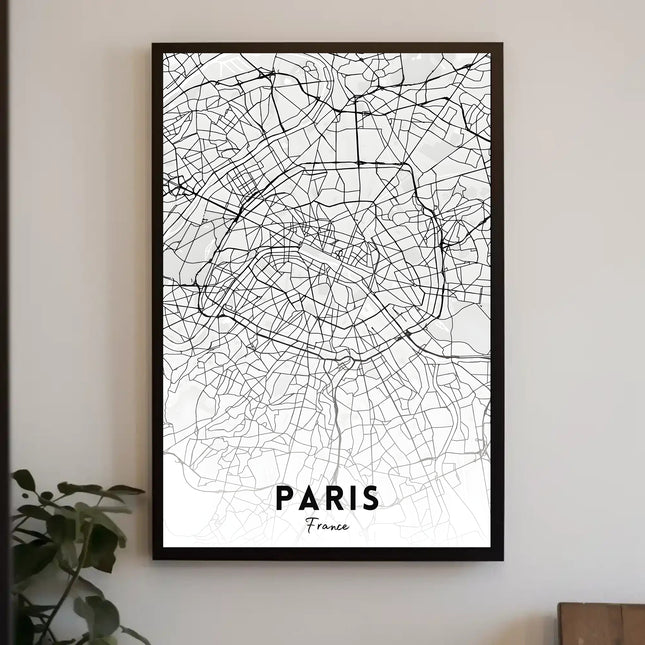 Minimalist Black and White Paris Map Urban Poster