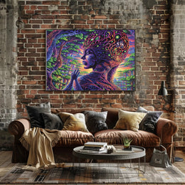 Psychedelic Alien Figure in Surreal Nature Fantasy or Mythology Poster