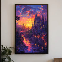 Enchanted Castle Fantasy Sunset Art Poster