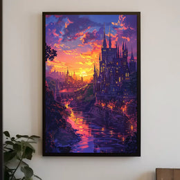 Enchanted Castle Fantasy Sunset Art Poster