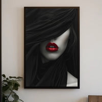 Enigmatic Woman Poster: Artistic Close-up with Bold Red Lips PosterGoat