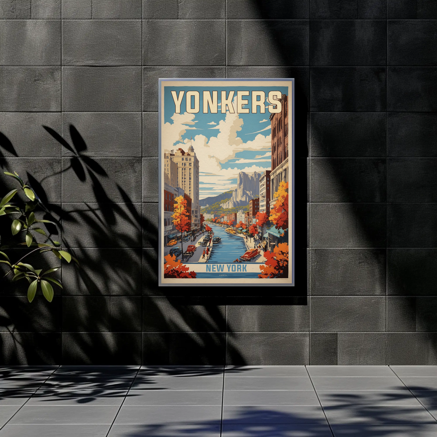 Yonkers New York Cityscape Vintage Travel Poster