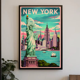New York City Skyline Poster Vintage Cityscape Wall Art