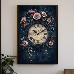 Ornate Clock and Roses Design: Artistic or Pop Culture Poster