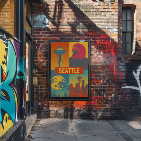 Seattle's Spirit: Iconic Landmarks in Pop Art Poster
