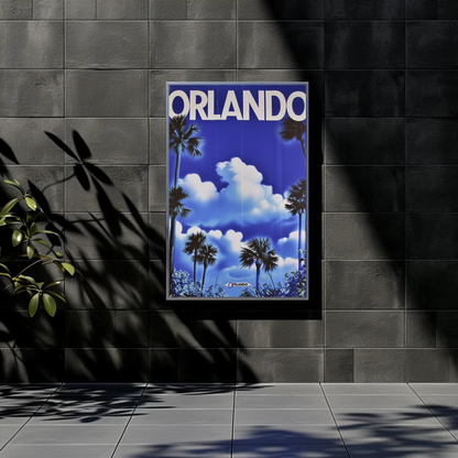 Orlando Florida Palm Trees Clouds Vintage Travel Poster