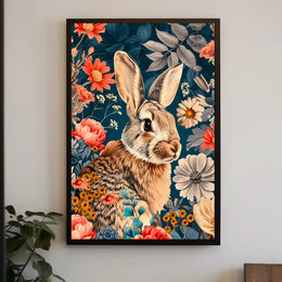 Whimsical Rabbit & Floral Harmony Animal Poster