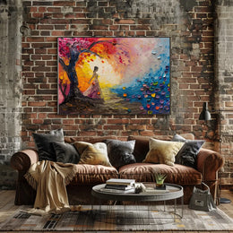 Dreamlike Woman Under Vibrant Abstract Tree Poster