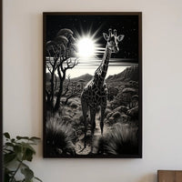 Moonlit Giraffe In The Savanna Poster