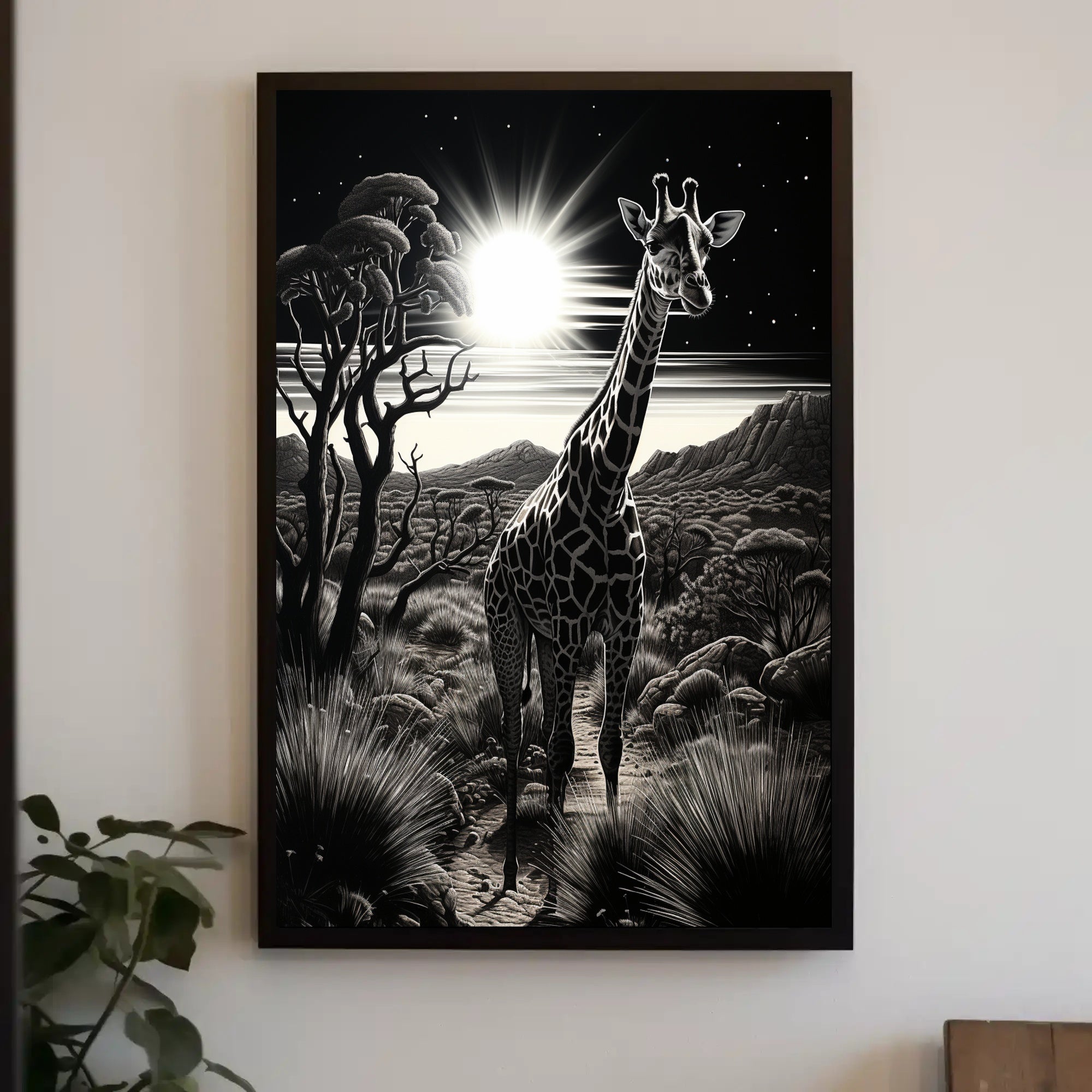 Moonlit Giraffe In The Savanna Poster
