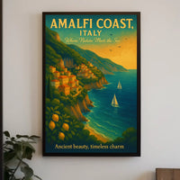 Amalfi Coast Vintage Travel Poster: Serene Seaside Escape