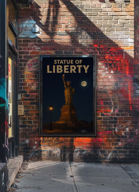 Statue of Liberty Moonlit Night Travel Poster