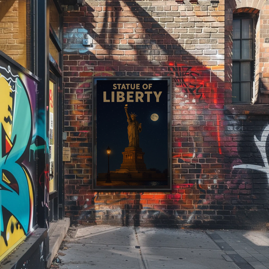 Statue of Liberty Moonlit Night Travel Poster