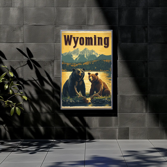 Wyoming Bears Mountain Vintage Poster