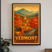 Vermont Autumn Landscape Poster Rustic Scenic Wall Art