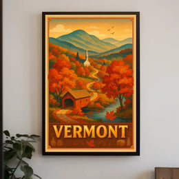 Vermont Autumn Landscape Poster Rustic Scenic Wall Art