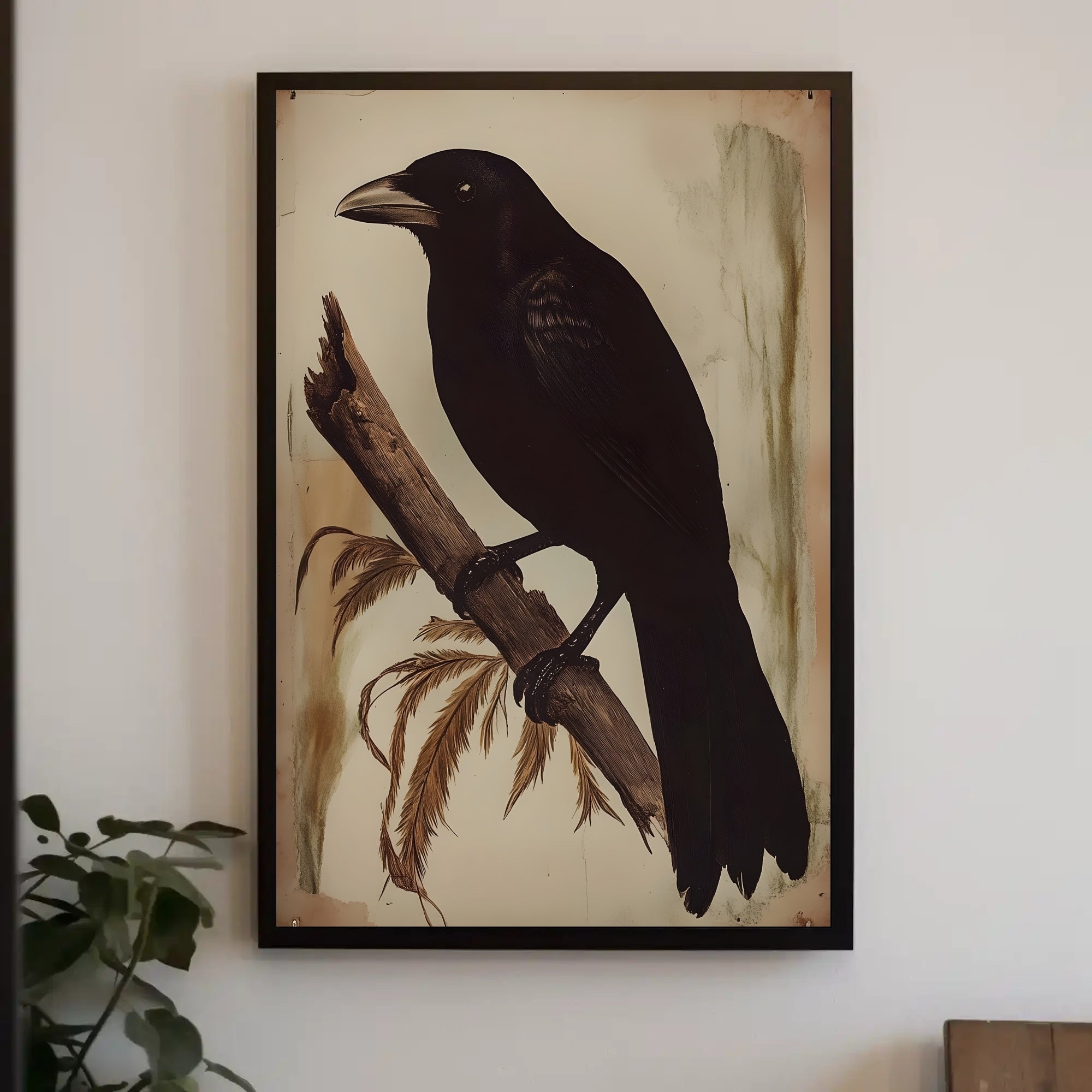 Raven on a Branch Wildlife Art Animal Poster PosterGoat