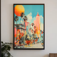 Retro-Modern Urban Scene: Coastal City Artistic Poster