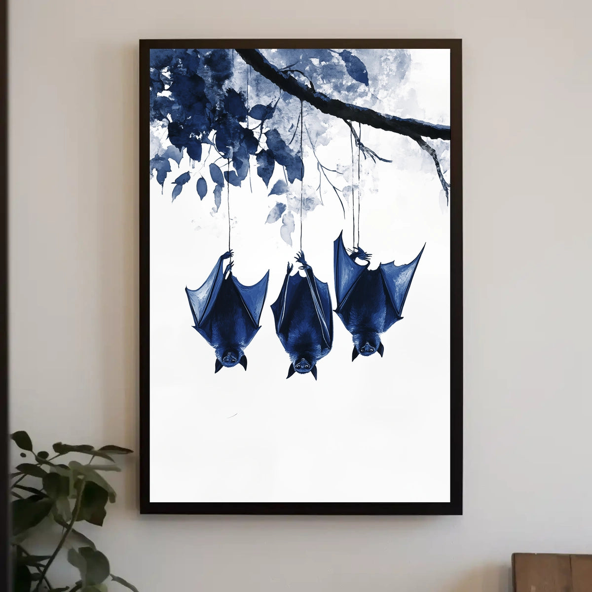 Bats in Nature Watercolor Monochrome Tranquility Poster