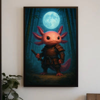 Samurai Axolotl Under The Moon Poster