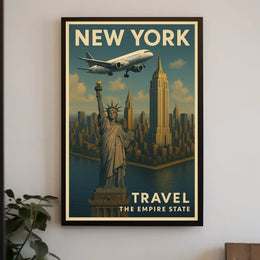 New York City Skyline Poster Vintage Travel Wall Art