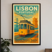 Lisbon Vintage Travel Poster Portugal Tram Print