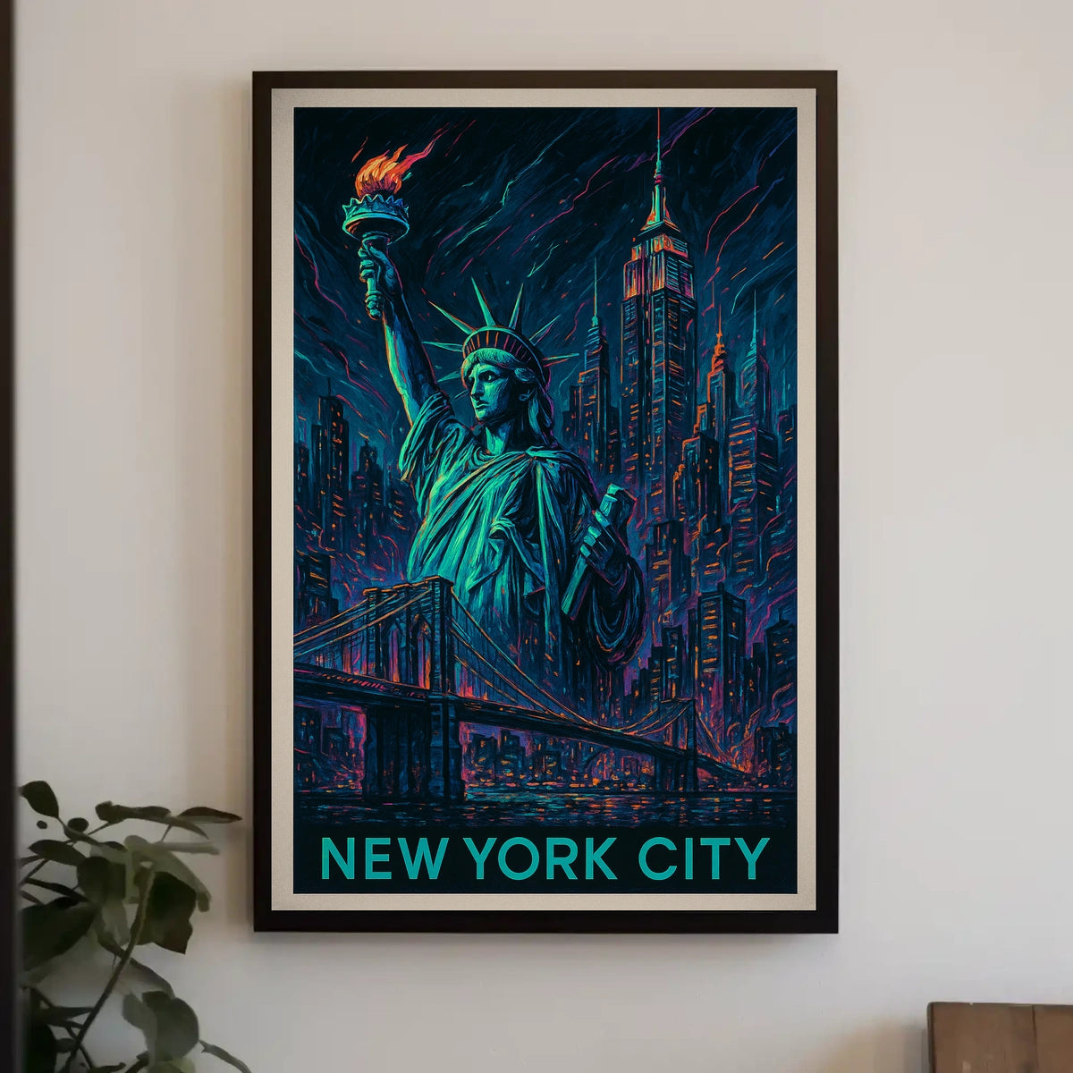 New York City Poster Modern Neon Travel Cityscape Wall Art