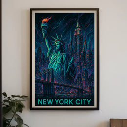 New York City Poster Modern Neon Travel Cityscape Wall Art