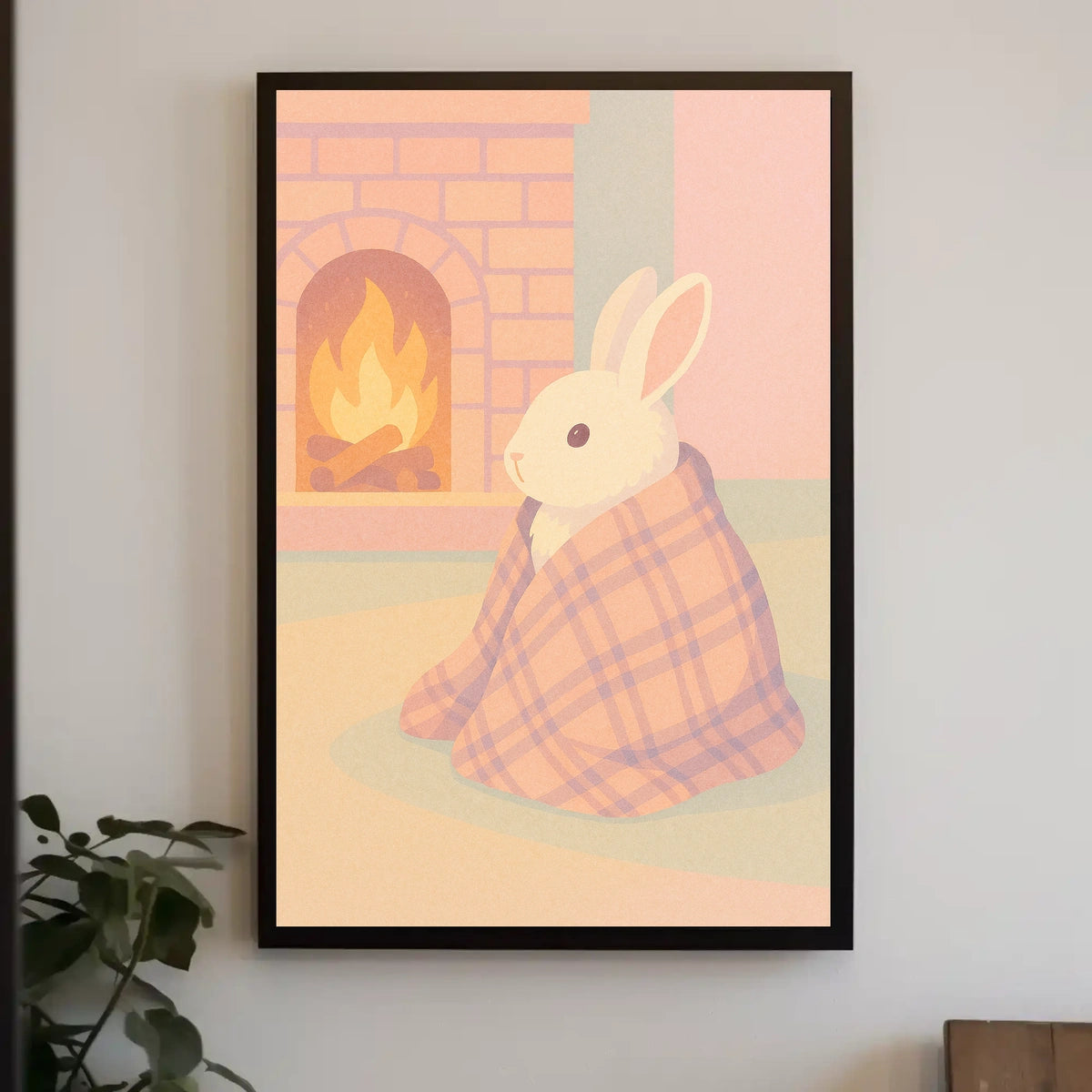 Cozy Bunny by the Fireplace Poster