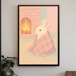 Cozy Bunny by the Fireplace Poster