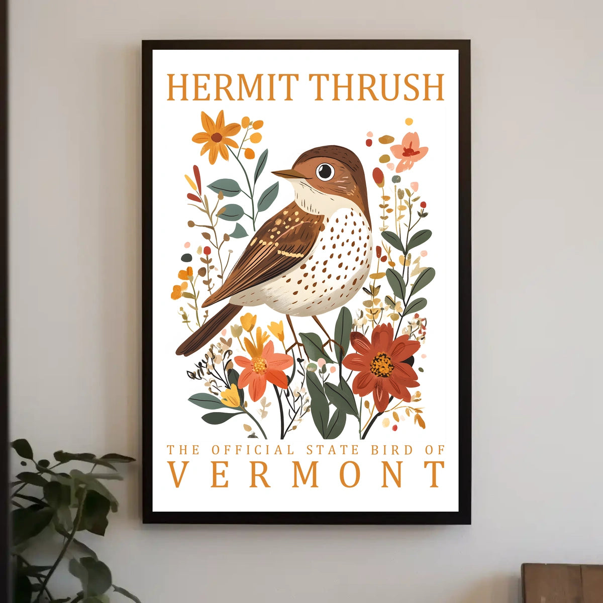 Vermont Hermit Thrush Nature Art Poster Print