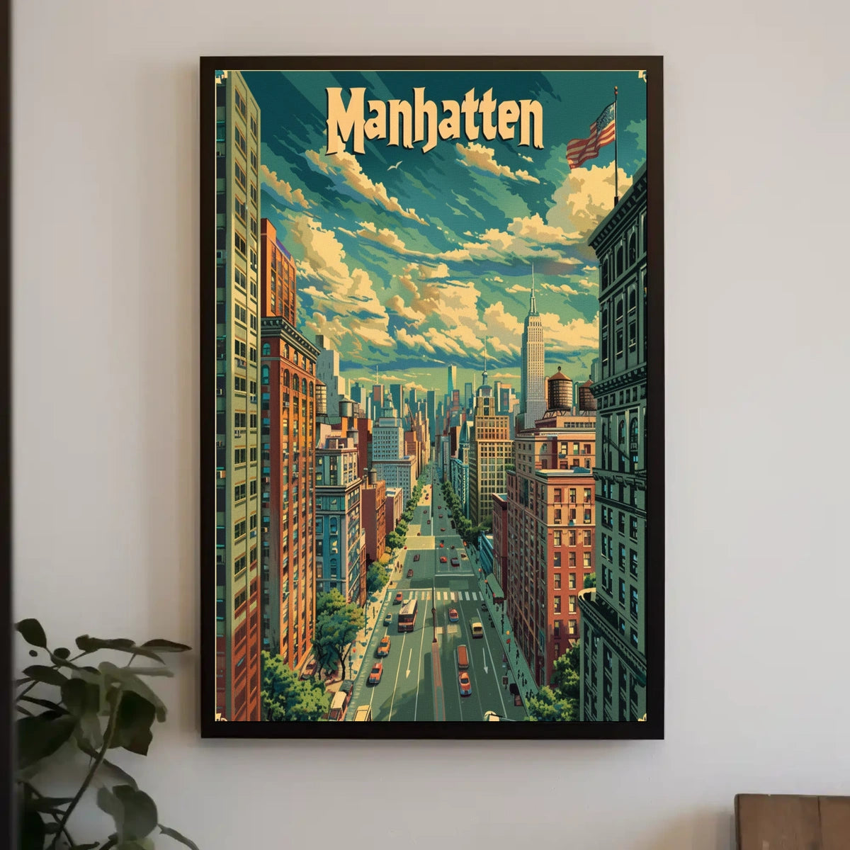 Manhattan Skyline Cityscape Poster Vintage Wall Art