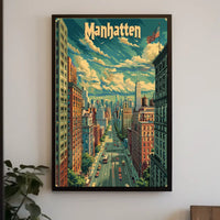 Manhattan Skyline Cityscape Poster Vintage Wall Art