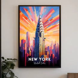 New York City Poster Modern Skyscraper Kaleidoscopic Wall Art