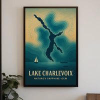 Lake Charlevoix: Sapphire-Gem Abstract Map Travel Poster