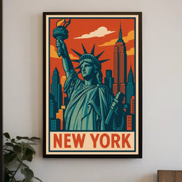 New York Skyline And Statue Of Liberty Poster