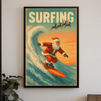 Santa Surfing Retro Christmas Holiday Poster