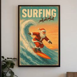 Santa Surfing Retro Christmas Holiday Poster